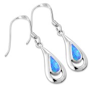 Synthetic Azure Opal Drop Sterling Silver Earrings, e388